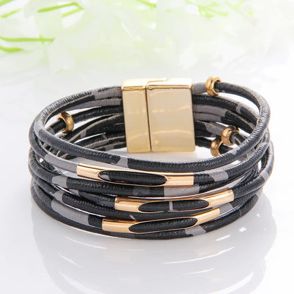 WYBU Multilayer Leather Bracelet For Women Magnet Clasp Charm Braided Wide Wrap Bracelets Bangles Female Bohemian Style Jewelry