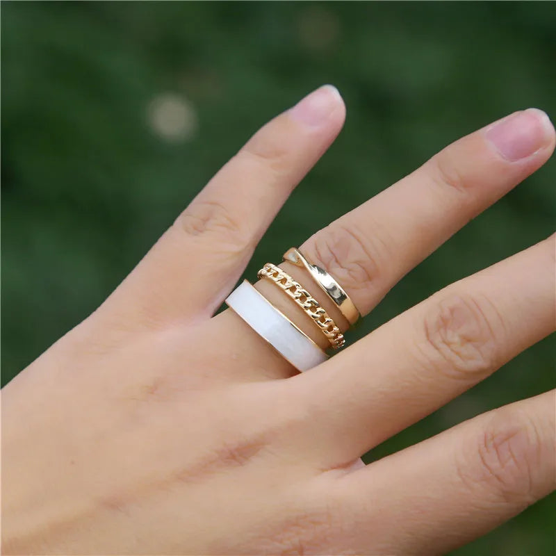3pcs/set Bohemian White Enamel Round Metal Ring Sets Geometric Twist Open Adjustable Rings Sets for Women Girl Wedding Jewelry