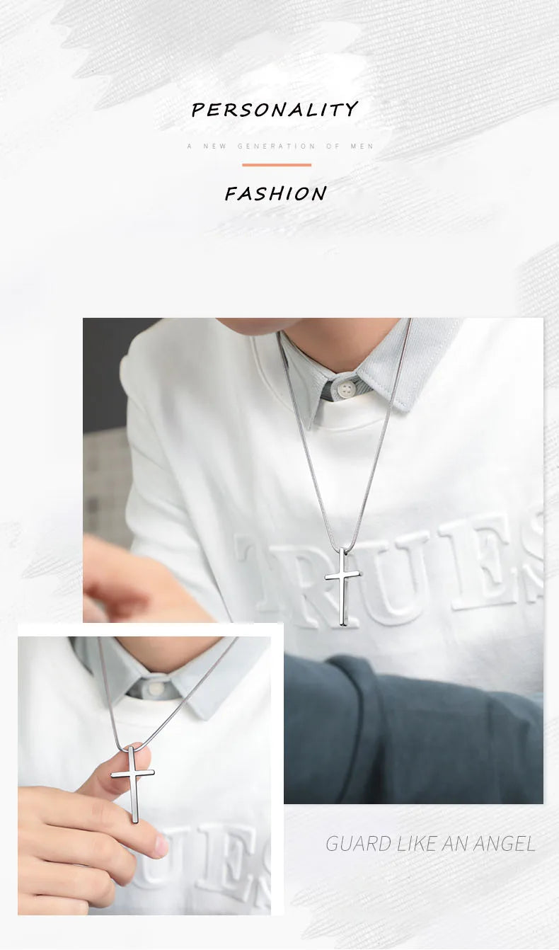 Pendants for Men Classic Design Cross Tungsten Necklace with Snake Stainless Steel Chain 45/50/55cm, Engraving