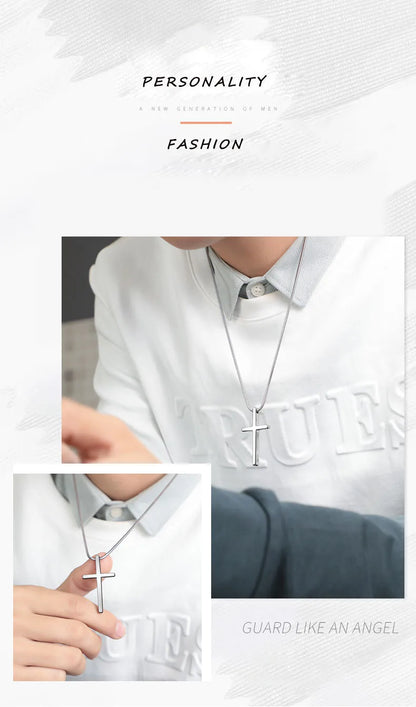 Pendants for Men Classic Design Cross Tungsten Necklace with Snake Stainless Steel Chain 45/50/55cm, Engraving