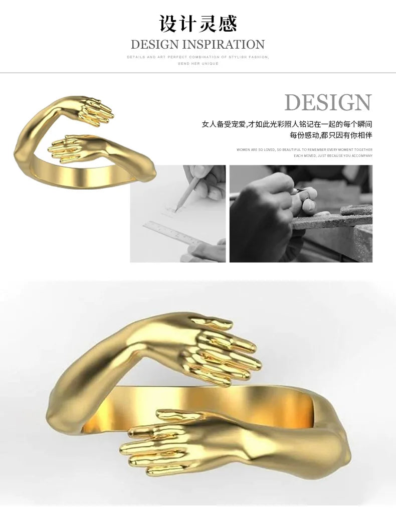 Rings 2025 Trend Jewelry Hands Hug Punk Personality Open Dropshipping Rings for Women Men