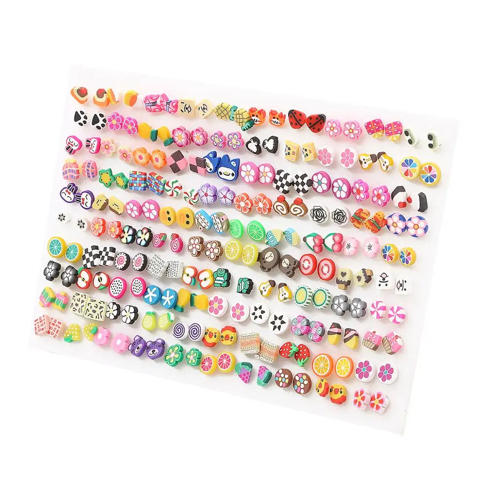 100Pairs Acrylic Crystal Heart Star Moon Small Stud Earrings Set For Women Girl Animal Flower Plastic Earring 2021 Trend Jewelry