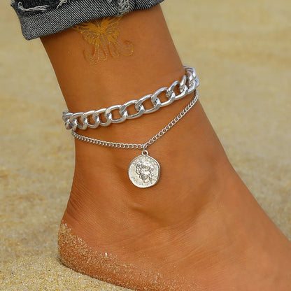 IPARAM Women's Anklet Bohemian Layered Heart Anklet 2021 Summer Beach Anklets On Foot Ankle Bracelets For Women Leg Chain