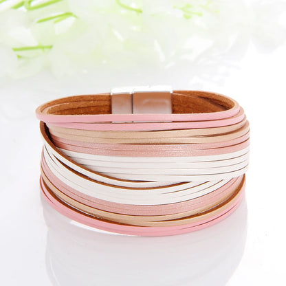 WYBU Multilayer Leather Bracelet For Women Magnet Clasp Charm Braided Wide Wrap Bracelets Bangles Female Bohemian Style Jewelry