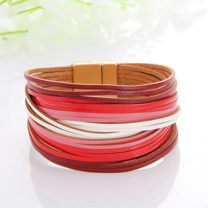 WYBU Multilayer Leather Bracelet For Women Magnet Clasp Charm Braided Wide Wrap Bracelets Bangles Female Bohemian Style Jewelry