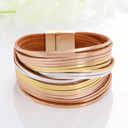 WYBU Multilayer Leather Bracelet For Women Magnet Clasp Charm Braided Wide Wrap Bracelets Bangles Female Bohemian Style Jewelry
