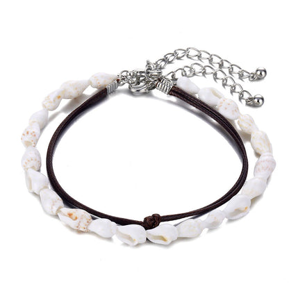 Anklets for Women Shell Foot Jewelry Summer Beach Barefoot Anklet Bracelet on leg Female Leather Anklet Set Bohemian Leg Chain