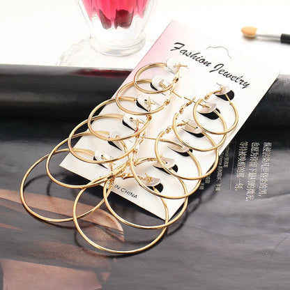 6 Pairs/set korean Hoop Earrings Set Oversized Big Circle Earring Fashion Jewelry for Women Girls Steampunk Ear Clip Brincos
