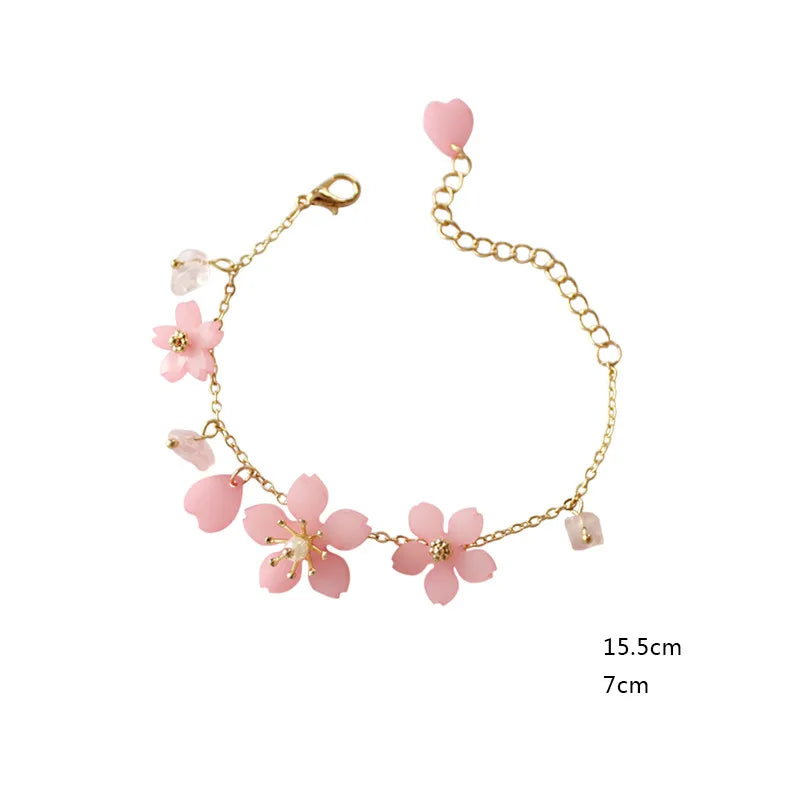 The new flower bracelet with pink cherry blossom green pearl small pure and fresh and heartly sweet bracelet