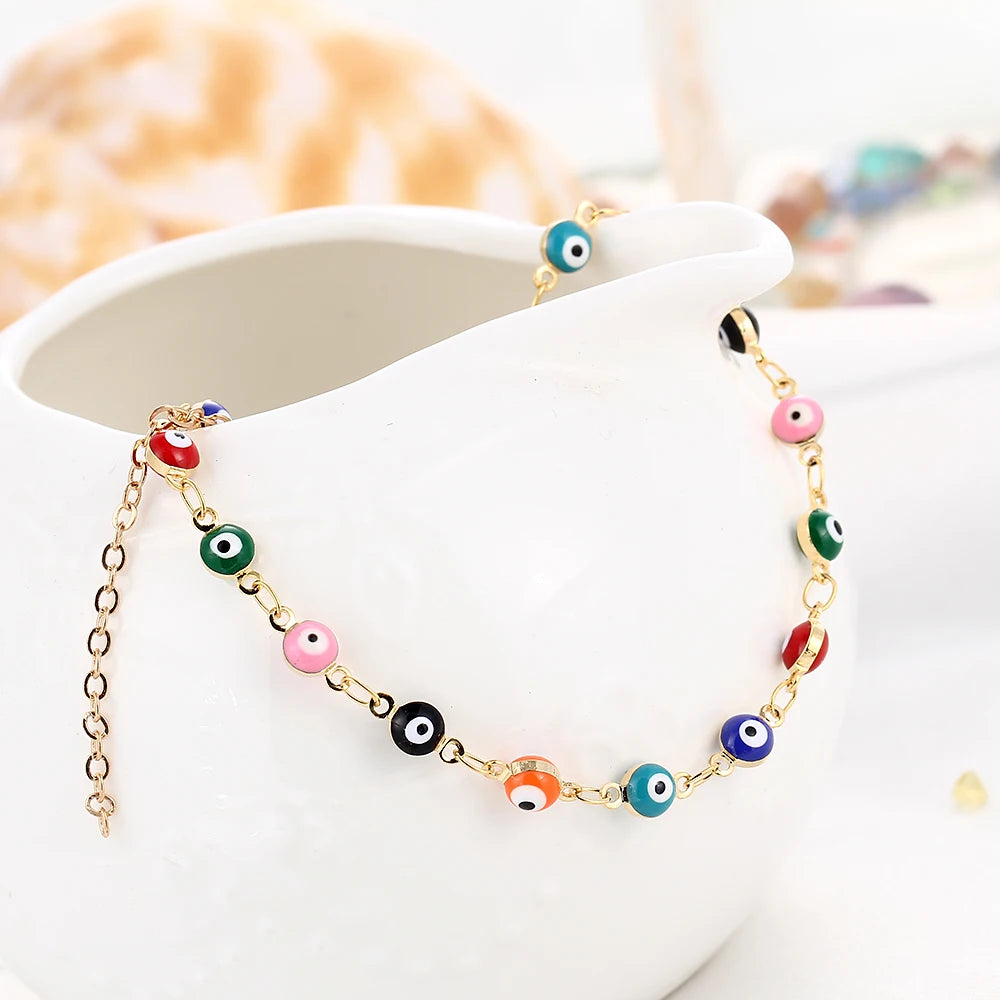 Fashion Colorful Turkish Eyes Anklets for Women Charm Gold Color Beads Pendant barefoot sandals Anklet Foot Jewelry Accessories