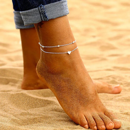IPARAM Women's Anklet Bohemian Layered Heart Anklet 2021 Summer Beach Anklets On Foot Ankle Bracelets For Women Leg Chain