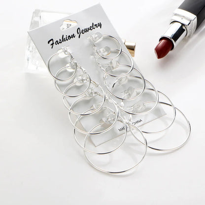 6 Pairs/set korean Hoop Earrings Set Oversized Big Circle Earring Fashion Jewelry for Women Girls Steampunk Ear Clip Brincos