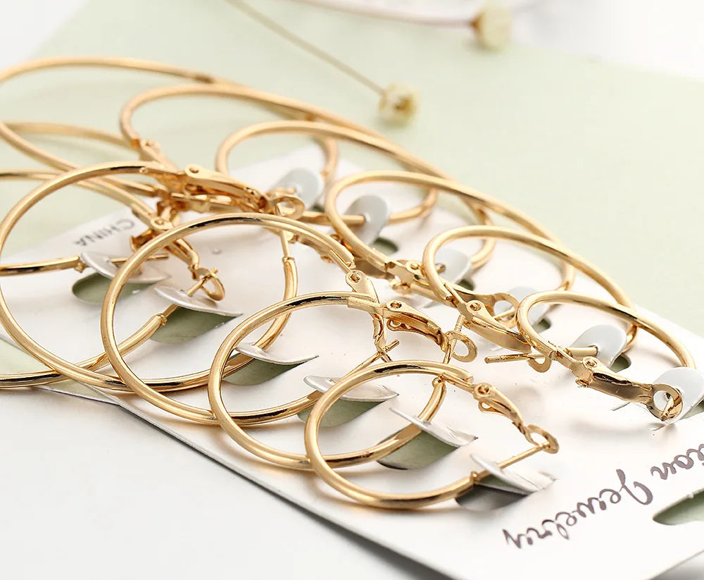 6 Pairs/set korean Hoop Earrings Set Oversized Big Circle Earring Fashion Jewelry for Women Girls Steampunk Ear Clip Brincos