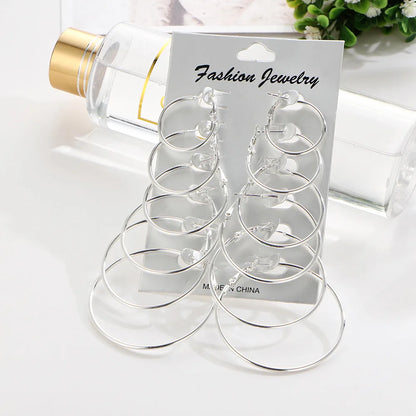 6 Pairs/set korean Hoop Earrings Set Oversized Big Circle Earring Fashion Jewelry for Women Girls Steampunk Ear Clip Brincos