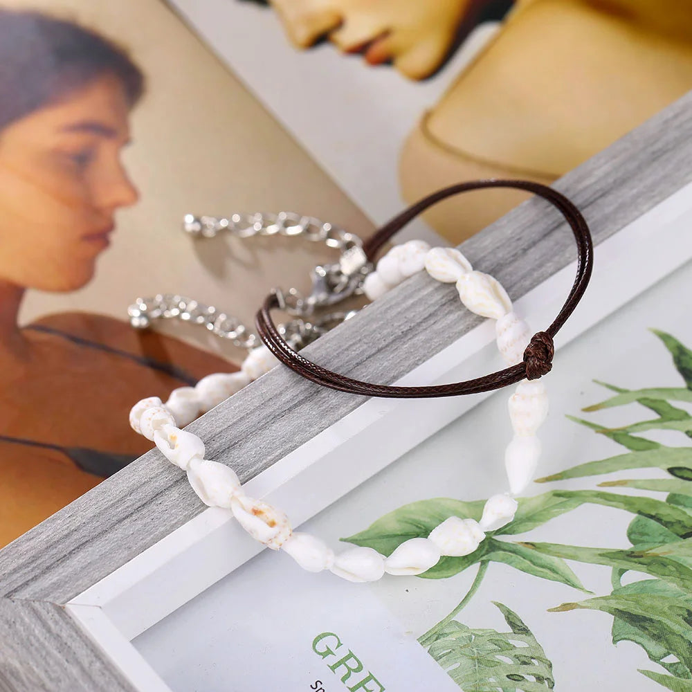 Anklets for Women Shell Foot Jewelry Summer Beach Barefoot Anklet Bracelet on leg Female Leather Anklet Set Bohemian Leg Chain