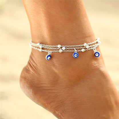 Fashion Colorful Turkish Eyes Anklets for Women Charm Gold Color Beads Pendant barefoot sandals Anklet Foot Jewelry Accessories
