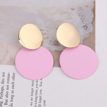 9 Colors Candy Double Round Metal Drop Earrings Charm Trendy Glossy Geometry Sequins Statement Brincos for Women Jewelry Gift