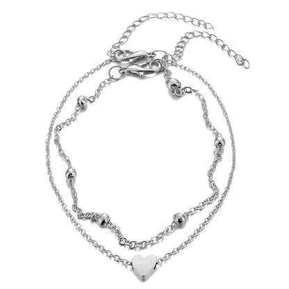 IPARAM Women's Anklet Bohemian Layered Heart Anklet 2021 Summer Beach Anklets On Foot Ankle Bracelets For Women Leg Chain