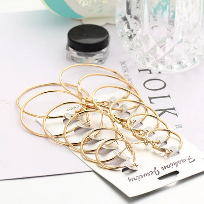 6 Pairs/set korean Hoop Earrings Set Oversized Big Circle Earring Fashion Jewelry for Women Girls Steampunk Ear Clip Brincos