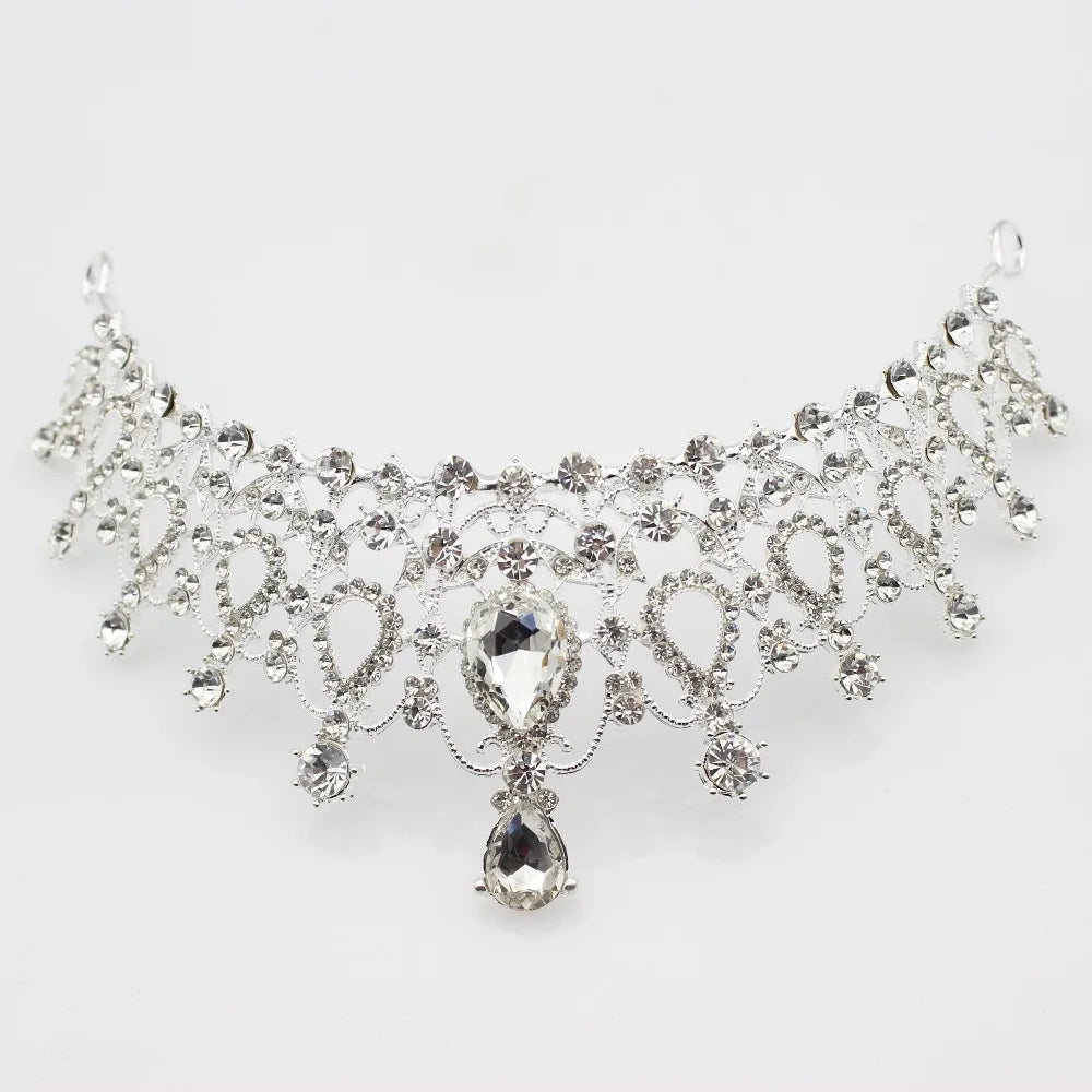 Luxury Crystal Wedding Bridal Jewelry Sets Women/Girl Gold Color Tiara/Crown Earrings Choker Necklace Bride Jewelry Set