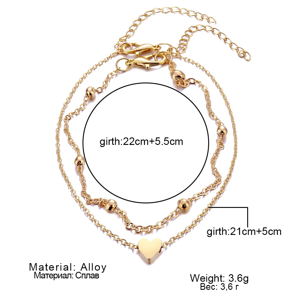 IPARAM Women's Anklet Bohemian Layered Heart Anklet 2021 Summer Beach Anklets On Foot Ankle Bracelets For Women Leg Chain