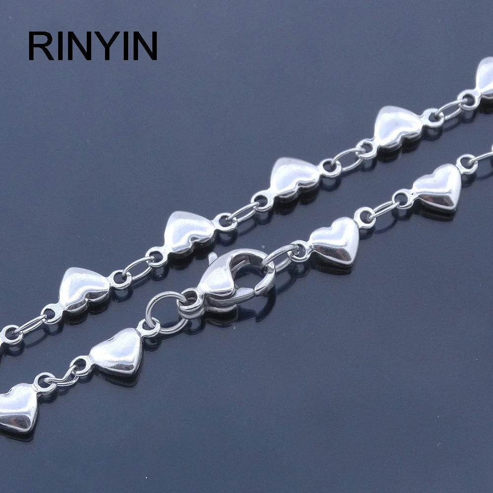Barefoot Sandals Women Ankel Bracelets 18K Gold Color Solid Stainless Steel Anklets High Polished Heart Charm 9"-11" Waterproof