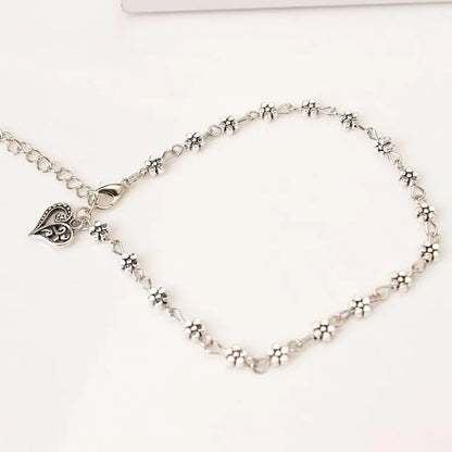 Hot Fashion Retro Jewelry Ancient Silver Hollow Plum Flower Anklets,heart-shaped Anklets For Women Sandalias Mujertrendy Summer