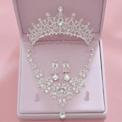 Luxury Crystal Wedding Bridal Jewelry Sets Women/Girl Gold Color Tiara/Crown Earrings Choker Necklace Bride Jewelry Set