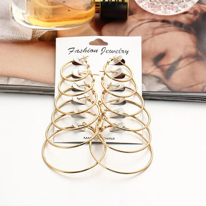 6 Pairs/set korean Hoop Earrings Set Oversized Big Circle Earring Fashion Jewelry for Women Girls Steampunk Ear Clip Brincos