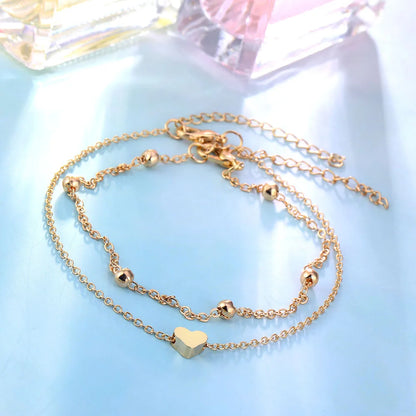IPARAM Women's Anklet Bohemian Layered Heart Anklet 2021 Summer Beach Anklets On Foot Ankle Bracelets For Women Leg Chain
