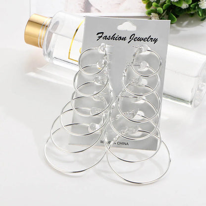 6 Pairs/set korean Hoop Earrings Set Oversized Big Circle Earring Fashion Jewelry for Women Girls Steampunk Ear Clip Brincos