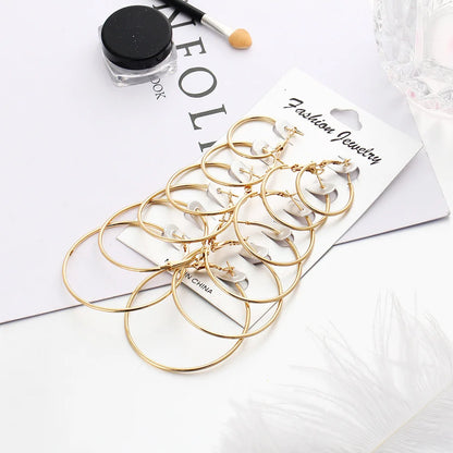 6 Pairs/set korean Hoop Earrings Set Oversized Big Circle Earring Fashion Jewelry for Women Girls Steampunk Ear Clip Brincos