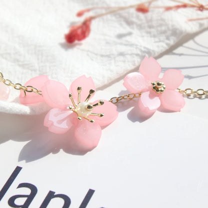 The new flower bracelet with pink cherry blossom green pearl small pure and fresh and heartly sweet bracelet