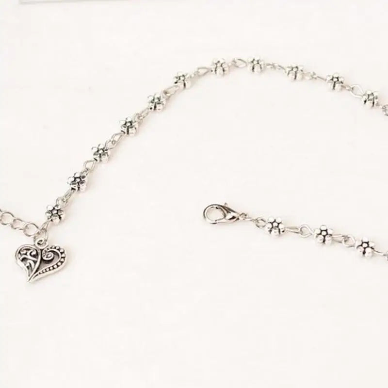 Hot Fashion Retro Jewelry Ancient Silver Hollow Plum Flower Anklets,heart-shaped Anklets For Women Sandalias Mujertrendy Summer