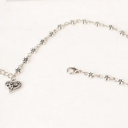 Hot Fashion Retro Jewelry Ancient Silver Hollow Plum Flower Anklets,heart-shaped Anklets For Women Sandalias Mujertrendy Summer