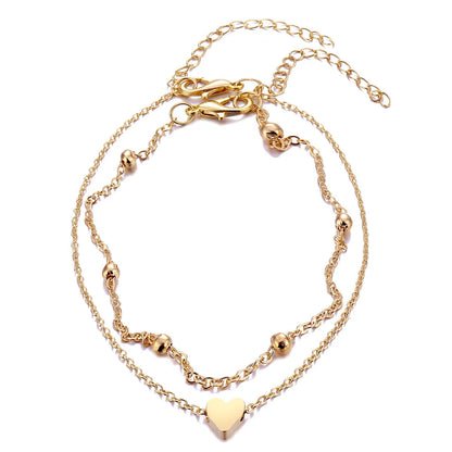 IPARAM Women's Anklet Bohemian Layered Heart Anklet 2021 Summer Beach Anklets On Foot Ankle Bracelets For Women Leg Chain