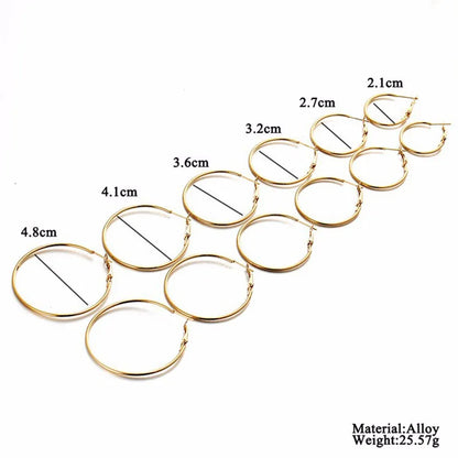 6 Pairs/set korean Hoop Earrings Set Oversized Big Circle Earring Fashion Jewelry for Women Girls Steampunk Ear Clip Brincos