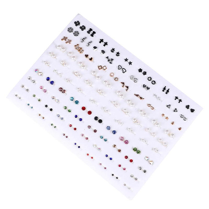 100Pairs Acrylic Crystal Heart Star Moon Small Stud Earrings Set For Women Girl Animal Flower Plastic Earring 2021 Trend Jewelry