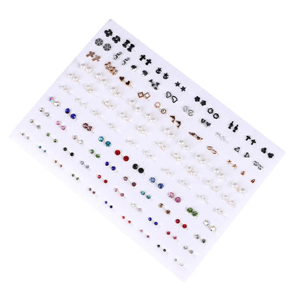 100Pairs Acrylic Crystal Heart Star Moon Small Stud Earrings Set For Women Girl Animal Flower Plastic Earring 2021 Trend Jewelry