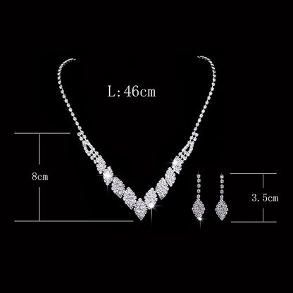 Fashion Crystal Bride Jewelry Set Rhinestone Silver-plated Wedding Dress Banquet Necklace Earring Set Ladies Gift
