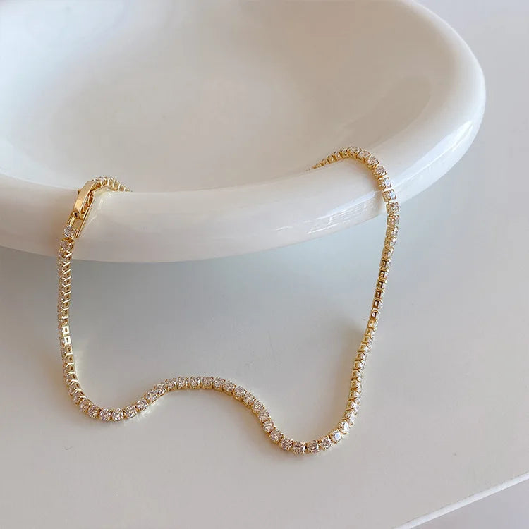 Minar Must Have Shiny Full Rhinestones Beaded Necklace for Women 14K Real Gold Silver Plated Copper Chain Chokers Wholesale
