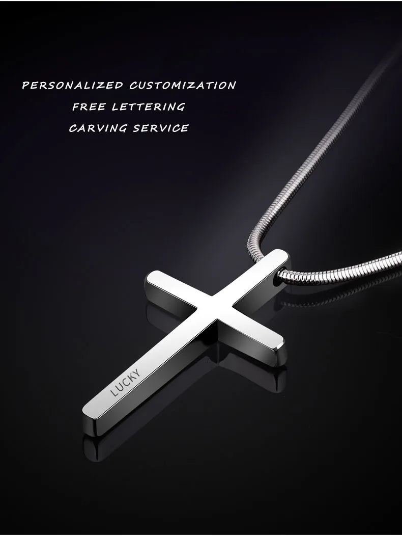 Pendants for Men Classic Design Cross Tungsten Necklace with Snake Stainless Steel Chain 45/50/55cm, Engraving