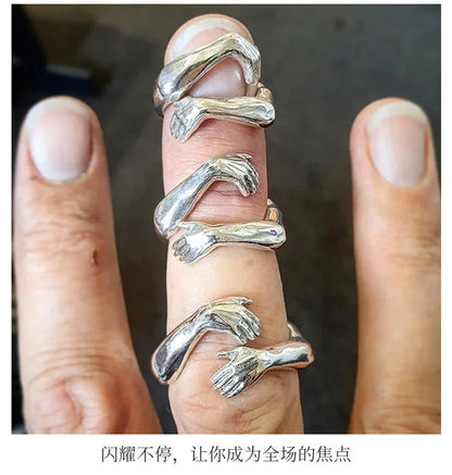 Rings 2025 Trend Jewelry Hands Hug Punk Personality Open Dropshipping Rings for Women Men