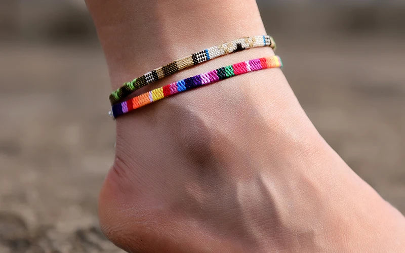 2Pcs/Lot Bohemian Anklets for Men and Women Handmade Rope Friendship Beach Barefoot Bracelet on the Leg Chain Boho Foot Jewelry