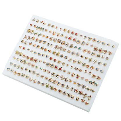 100Pairs Acrylic Crystal Heart Star Moon Small Stud Earrings Set For Women Girl Animal Flower Plastic Earring 2021 Trend Jewelry