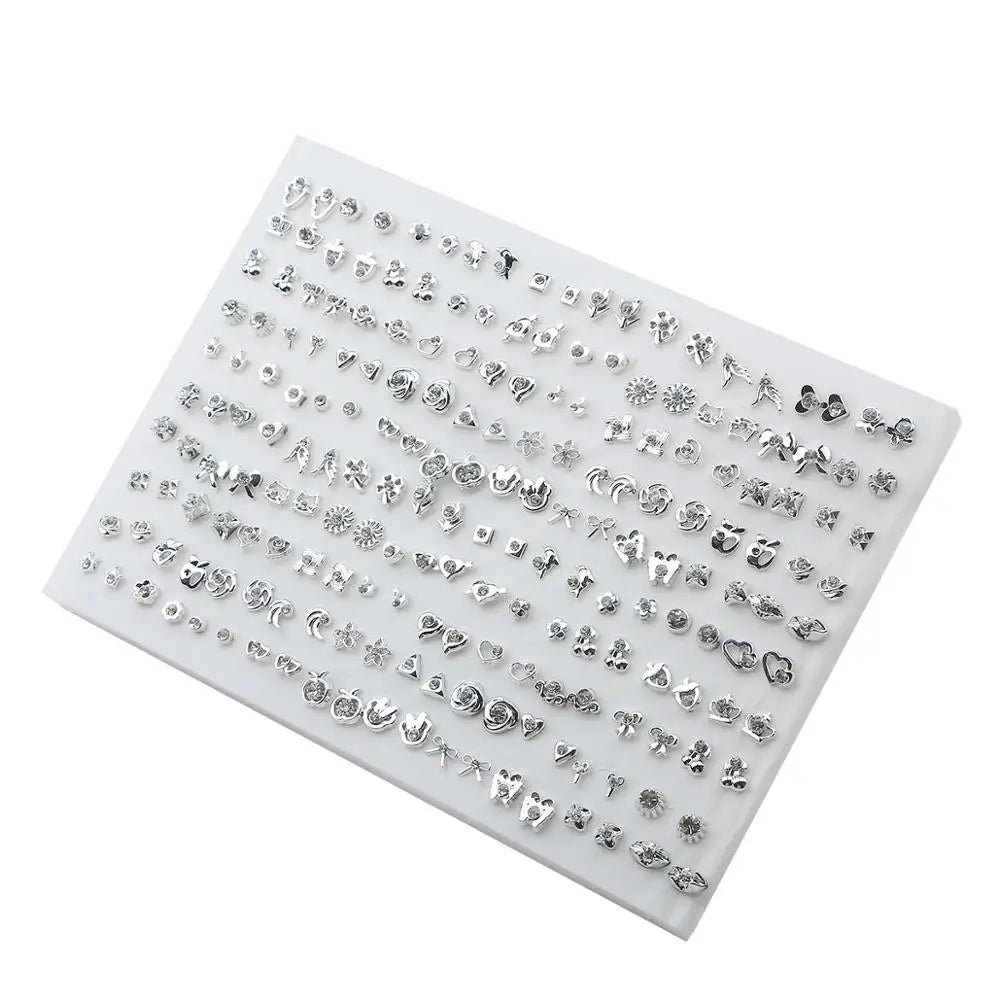 100Pairs Acrylic Crystal Heart Star Moon Small Stud Earrings Set For Women Girl Animal Flower Plastic Earring 2021 Trend Jewelry