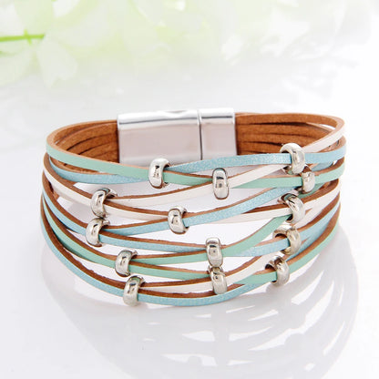 WYBU Multilayer Leather Bracelet For Women Magnet Clasp Charm Braided Wide Wrap Bracelets Bangles Female Bohemian Style Jewelry