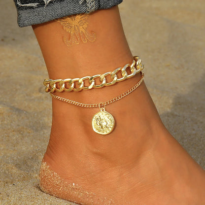IPARAM Women's Anklet Bohemian Layered Heart Anklet 2021 Summer Beach Anklets On Foot Ankle Bracelets For Women Leg Chain