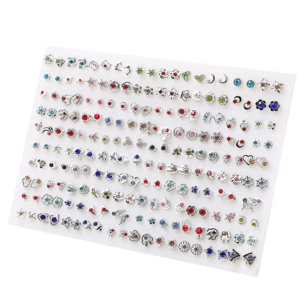 100Pairs Acrylic Crystal Heart Star Moon Small Stud Earrings Set For Women Girl Animal Flower Plastic Earring 2021 Trend Jewelry