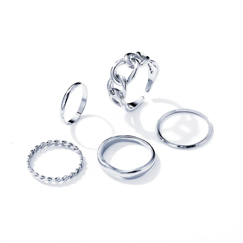 7pcs Fashion Jewelry Rings Set Hot Selling Metal Alloy Hollow Round Opening Women Finger Ring For Girl Lady Party Wedding Gifts
